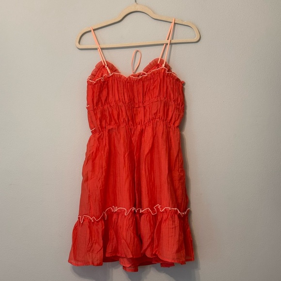 Never Worn Ruffle Tiered Coral Mini Dress - Picture 2 of 3